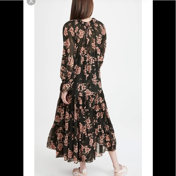 NWT! FREE PEOPLE size S forest combo feeling groovy ruffled long dress - Picture 2 of 14